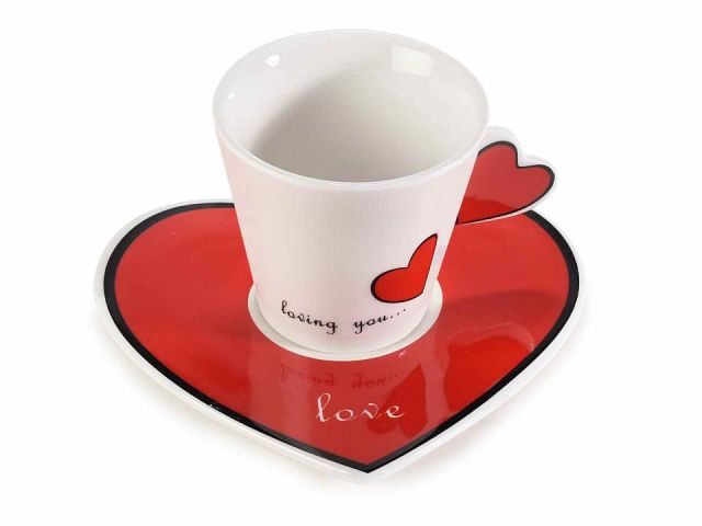 TAZA CON PLATO CORAZON LOVE