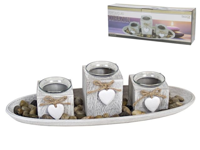SET PORTAVELA CORAZON X3 BANDEJA OVALADA *547444