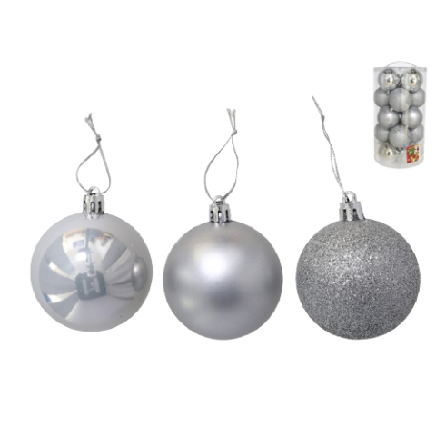 SET 20 BOLAS NAVIDAD *PLATA 8CM 50762