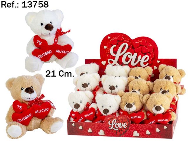 OSITO 3 CORAZONES 21CM 2 COLORES *13758