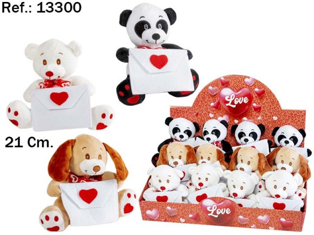 PELUCHE ANIMALES SOBRE CORAZON 21CM 3SURTD *13300