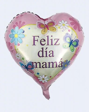 GLOBO CORAZON FELIZA DÍA MAMÁ CON PALO 45CM 