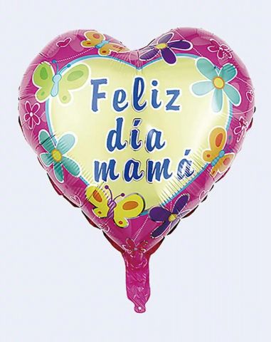 GLOBO CORAZON FELIZ DÍA MAMÁ CON PALO 45CM 