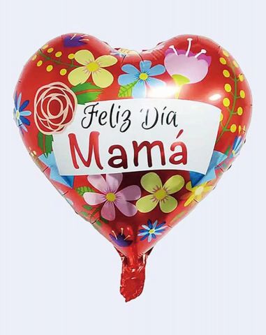 GLOBO CORAZON FELIZ DÍA MAMÁ CON PALO 45CM 