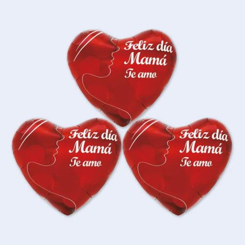 PACK DE 3 GLOBOS FELIZ DÍA MAMÁ CON PALO 25CM