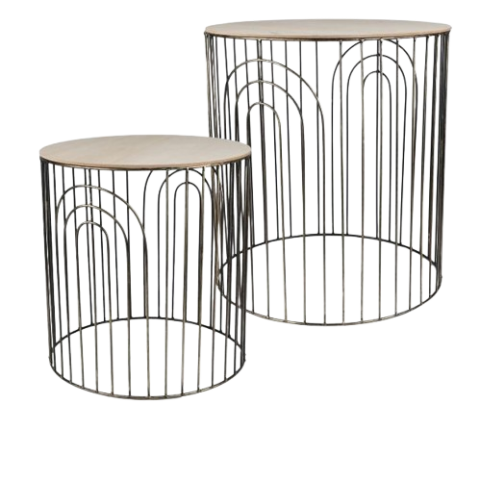 SET 2 MESAS METAL BASE MADERA *56048