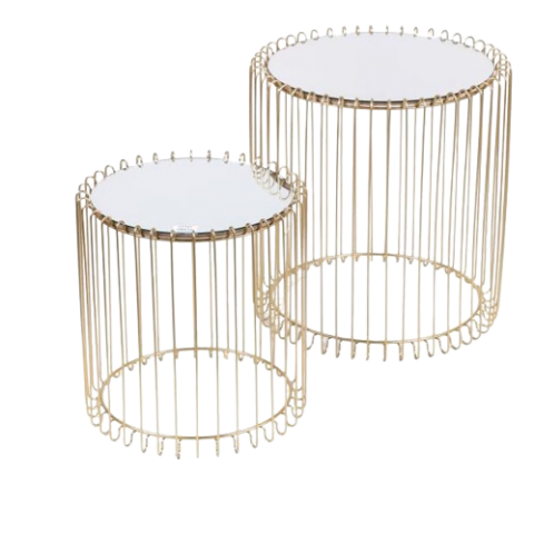 SET 2 MESAS METAL BASE ESPEJO *53343