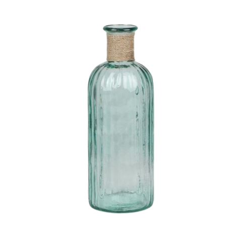 BOTELLA CRISTAL RECICLADO CON CUERDA YUTE 13X34CM 