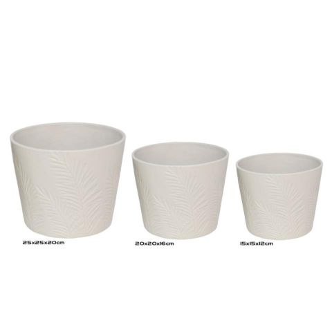 SET 3 MACETAS BLANCO CON HOJA *213989