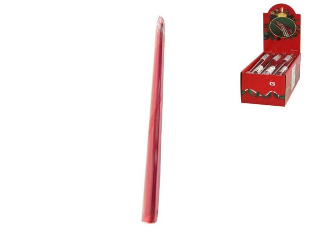 VELA BUJIA ROJA LISA 25CM 45.7GR DISPLAY 59341