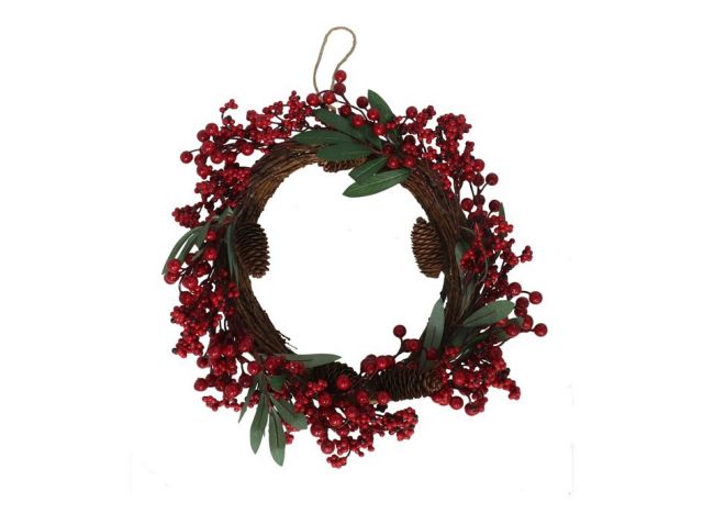 CORONA NAVIDAD CON BAYAS ROJAS 39 CM 45577