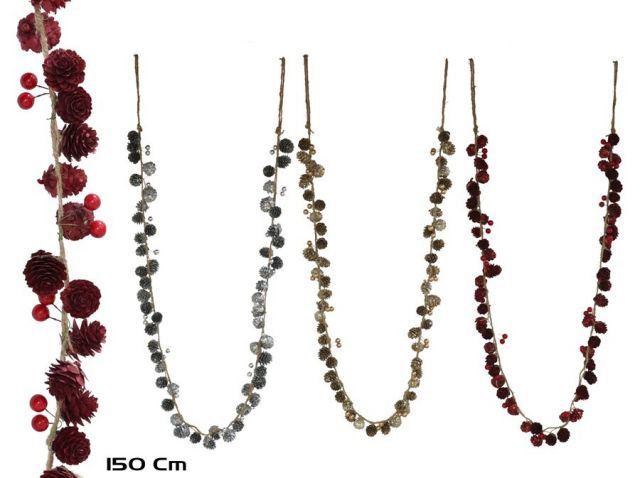 GUIRNALDA PIÑAS DEC. CON BAYAS 3 SRT 150CM 50397