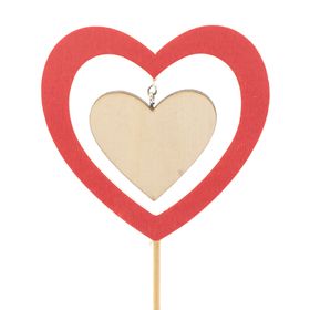 CORAZON DE MADERA DOBLE 9CMS EN PALO 50 CMS ROJO 