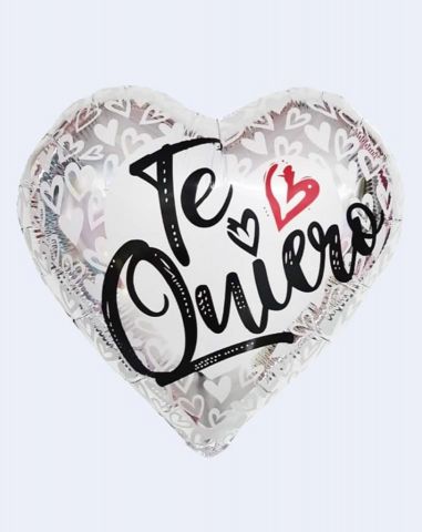 GLOBO CORAZON BLANCO TEQUIERO 43 CMS + PALO 40 CMS