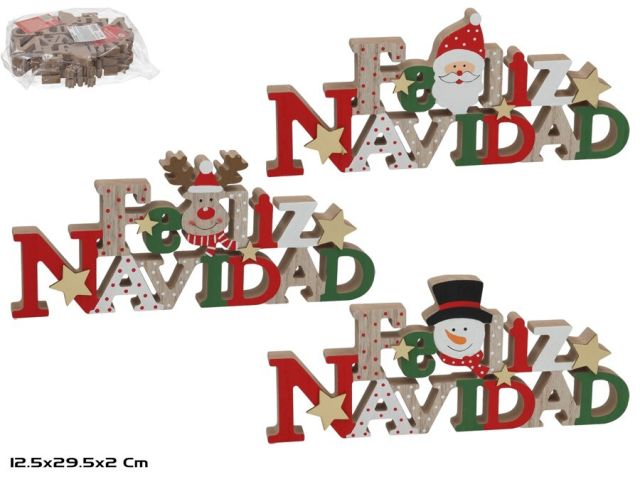 TACO MADERA FELIZ NAVIDAD 3 STD. 12,5X29,5X20CM