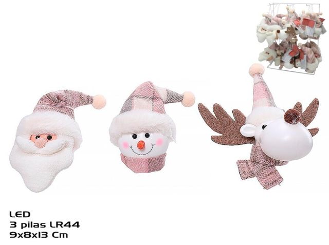 PAPA NOEL COLGANTE C/LED 3STD 9X8X13CM PARX 06283