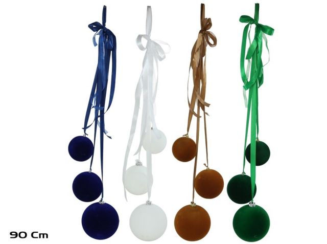 COLGANTE 3 BOLAS 15X90CM TERCIOPELO 4STD 13458