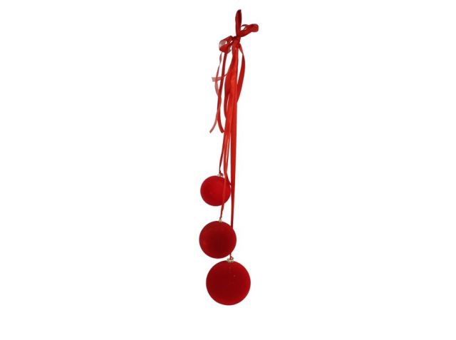 COLGANTE 3 BOLAS 15X90CM TERCIOPELO ROJO 13465